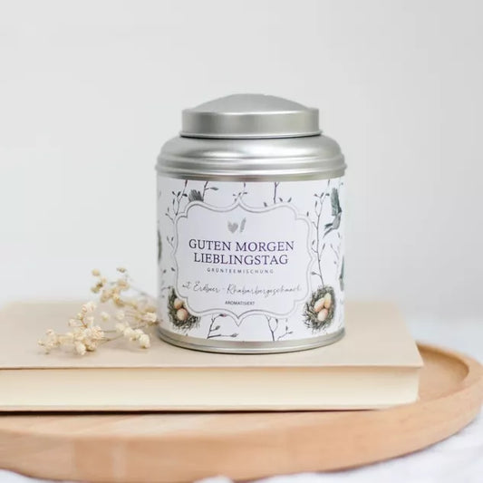 Tee Guten Morgen Lieblingstag – Grüntee mit Erdbeer-Rhabarber-Geschmack, aromatisiert, 100 g, Bake Affair, handveredelt in Österreich