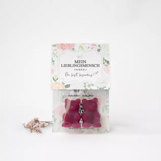 Teebärli Mein Lieblingsmensch – Holunder-Rhabarber Geschmack, 10 g, süßes Geschenk von Bake Affair, handverpackt in Österreich
