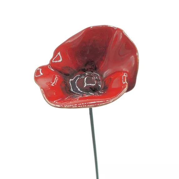 Keramik Mohnblume rot mittel in wien – handgemachte Gartenblume aus Keramik, wetterfest, 40 cm