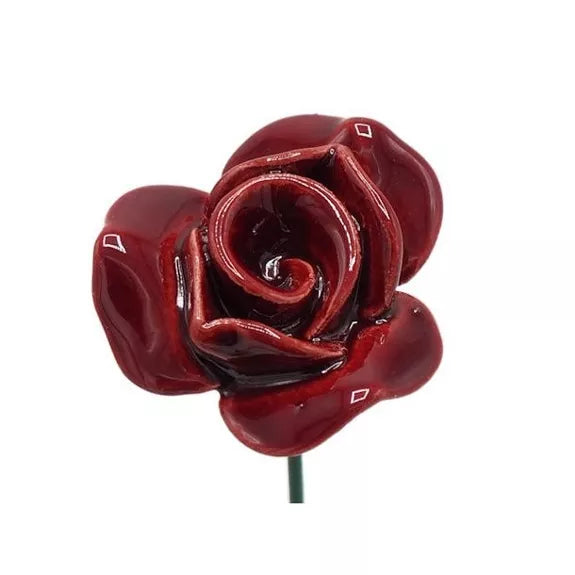 Keramikrose rot – handgemachte rote Rosenblüte aus Keramik, wetterfest, 22 cm