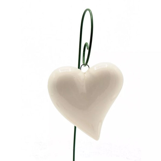 Weißes Keramik Herz auf grünem Stiel in wien – handgemachte Garten Deko, wetterfest, 44 cm