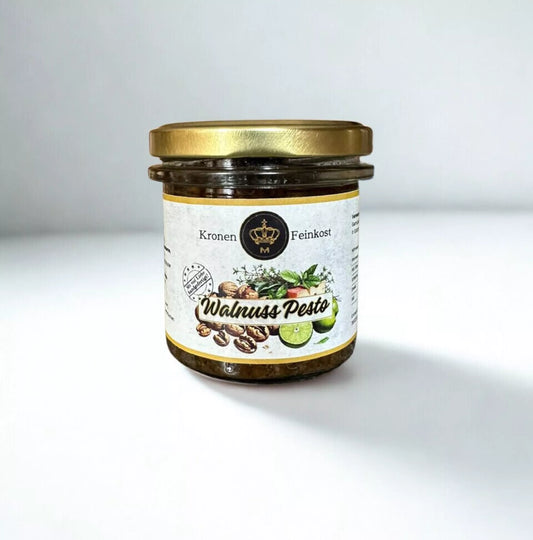 Walnuss Pesto – handgemachtes Pesto aus gerösteten Walnüssen, Cashews & Limetten, 130 g Glas, hergestellt im Burgenland von Kronenfeinkost