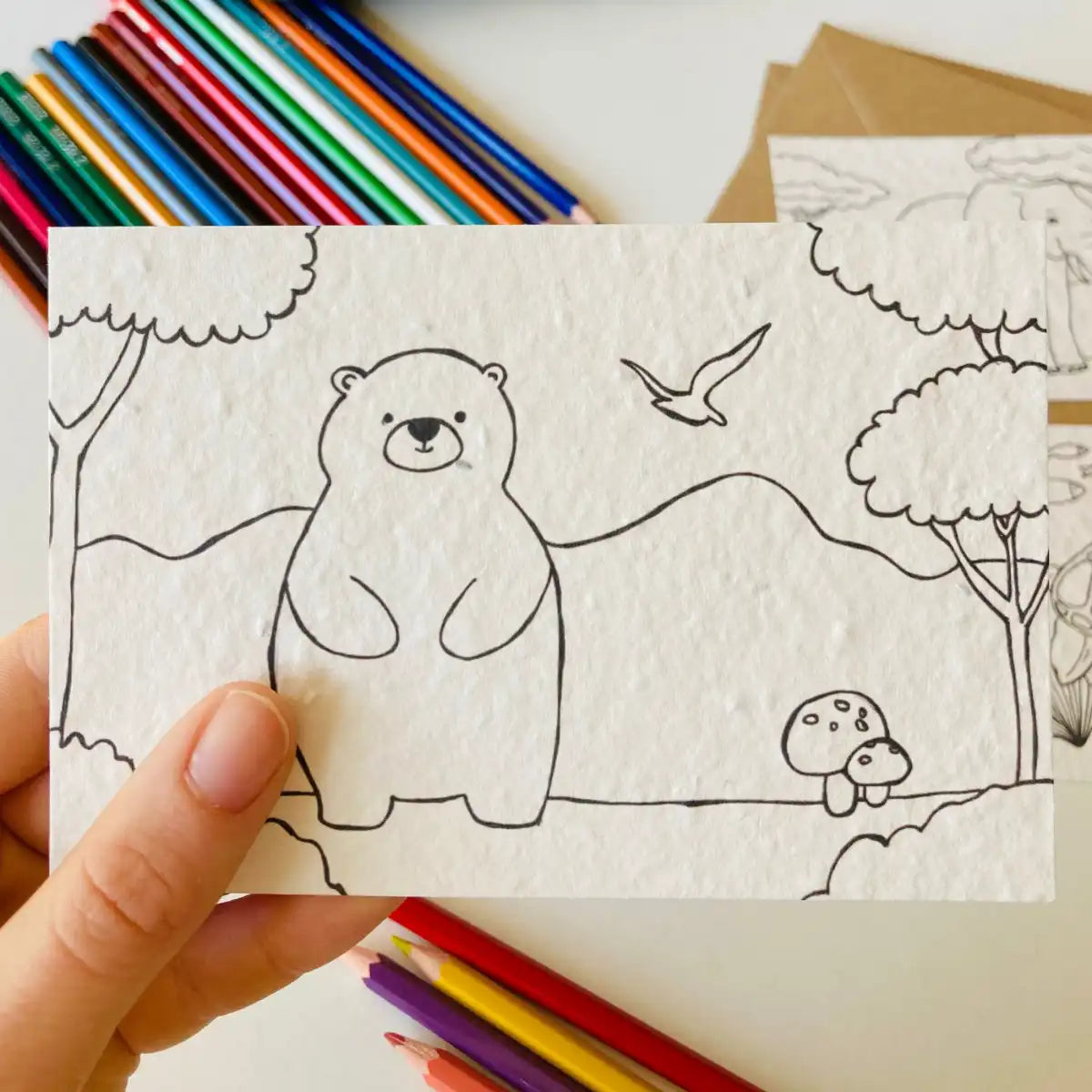 Einpflanzbare Ausmalkarten-Set mit Tiermotiven von Blühwerk – 4 kreative Karten zum Ausmalen und Einpflanzen, nachhaltiges Geschenk für Kinder