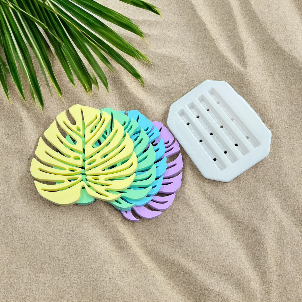 Monstera Blatt Untersetzer + Halter kostenlos | Farben frei wählbar