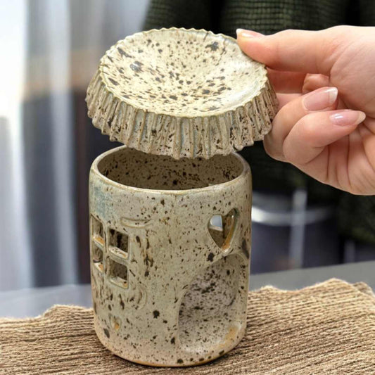 Dufthäuschen / Duftlampe für Teelichter - gesprenkelt erdige Töne | Handgefertigte Keramikkunst aus Wien