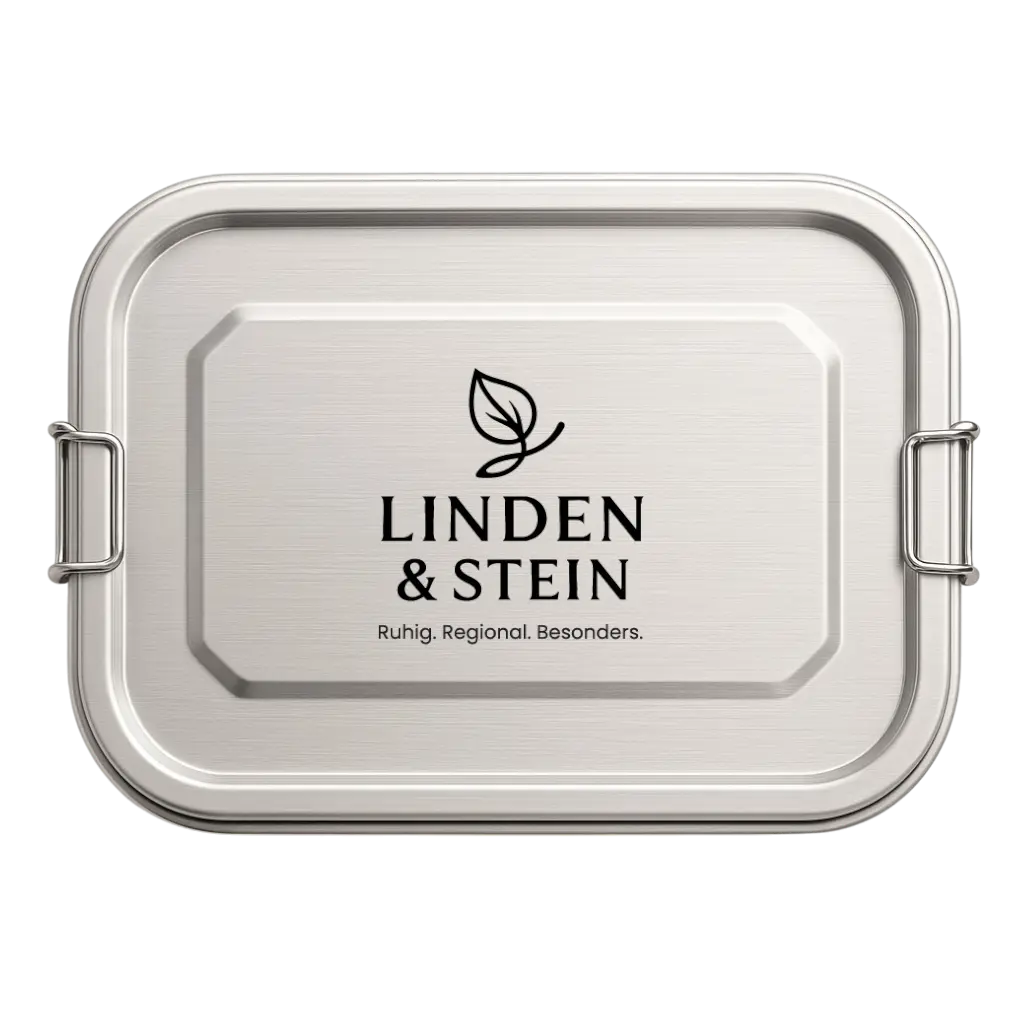 Edelstahl Lunchbox 1200 ml mit Gravur – 2 Fächer, auslaufsicher, plastikfrei & spülmaschinenfest, individuell graviert bei Dreizack Wien