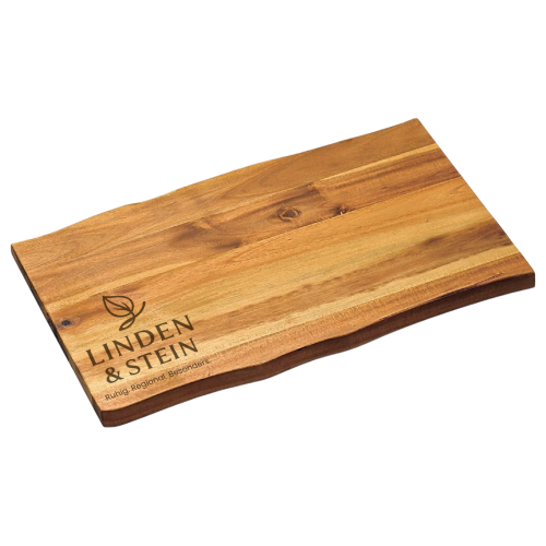 Großes Schneid- und Servierbrett mit Wunschgravur aus FSC-Akazienholz, 45×27×2 cm – graviert in Wien, naturbraun & besonders langlebig