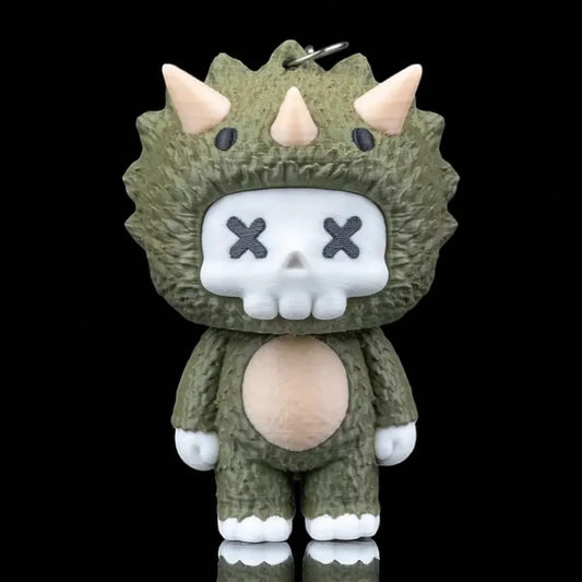 Skullies Dino Figur – Skullosaurus Schlüsselanhänger inspiriert vom Triceratops, Dekofigur mit Totenkopf-Design in Wunschfarbe