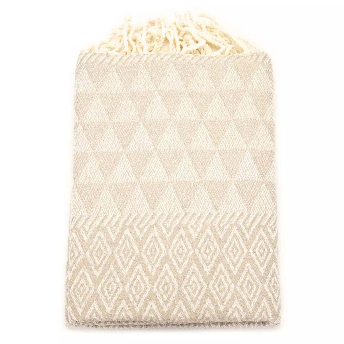 Natural Raffia Jacquard Fouta von Anna Aniq in Beige: 100 % recycelte Baumwolle, fair produziert in Tunesien, weich, saugfähig, schnelltrocknend, 2 x 1 m, vielseitig für Sauna, Reisen & Strand.
