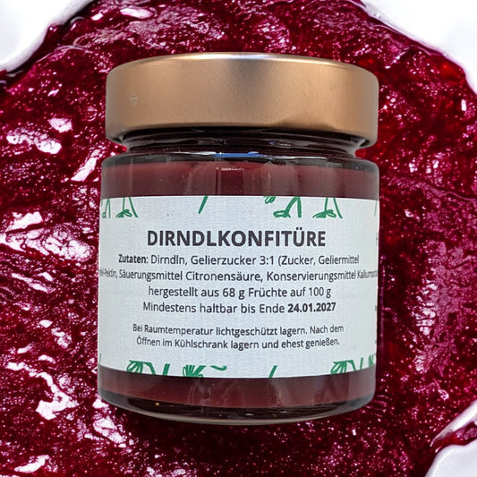Handgemachte Dirndl-Konfitüre von Romanas Kräuterei, traditionelle Kornelkirschen-Marmelade, 150g, perfekt für Frühstück & Feinschmecker.