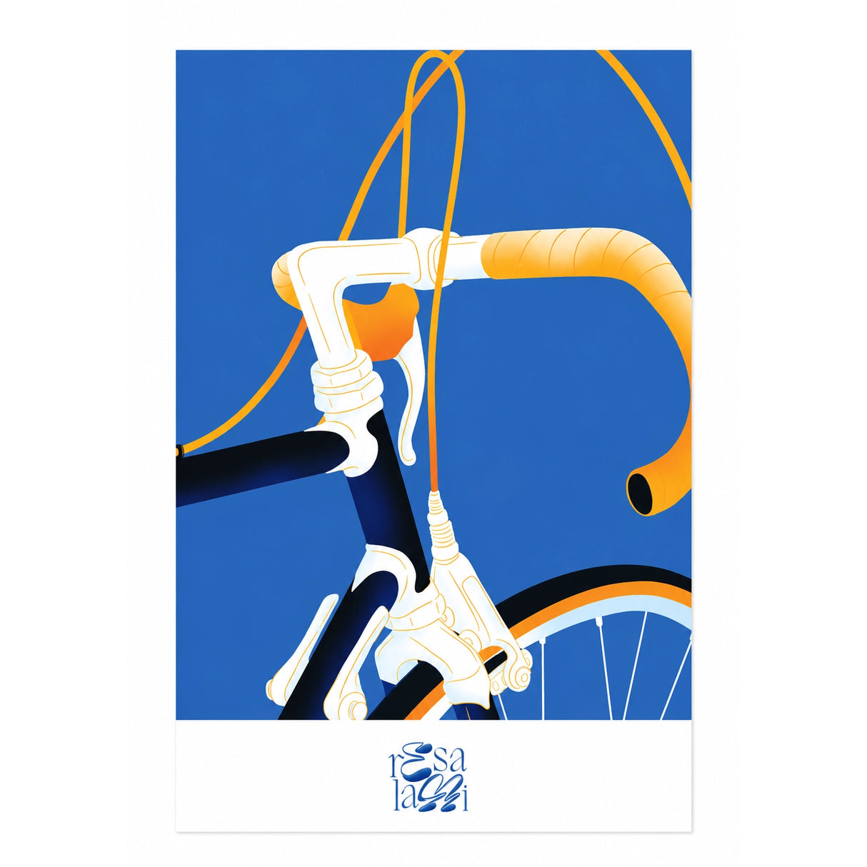 Schwarzes Rennrad auf blauem Hintergrund.