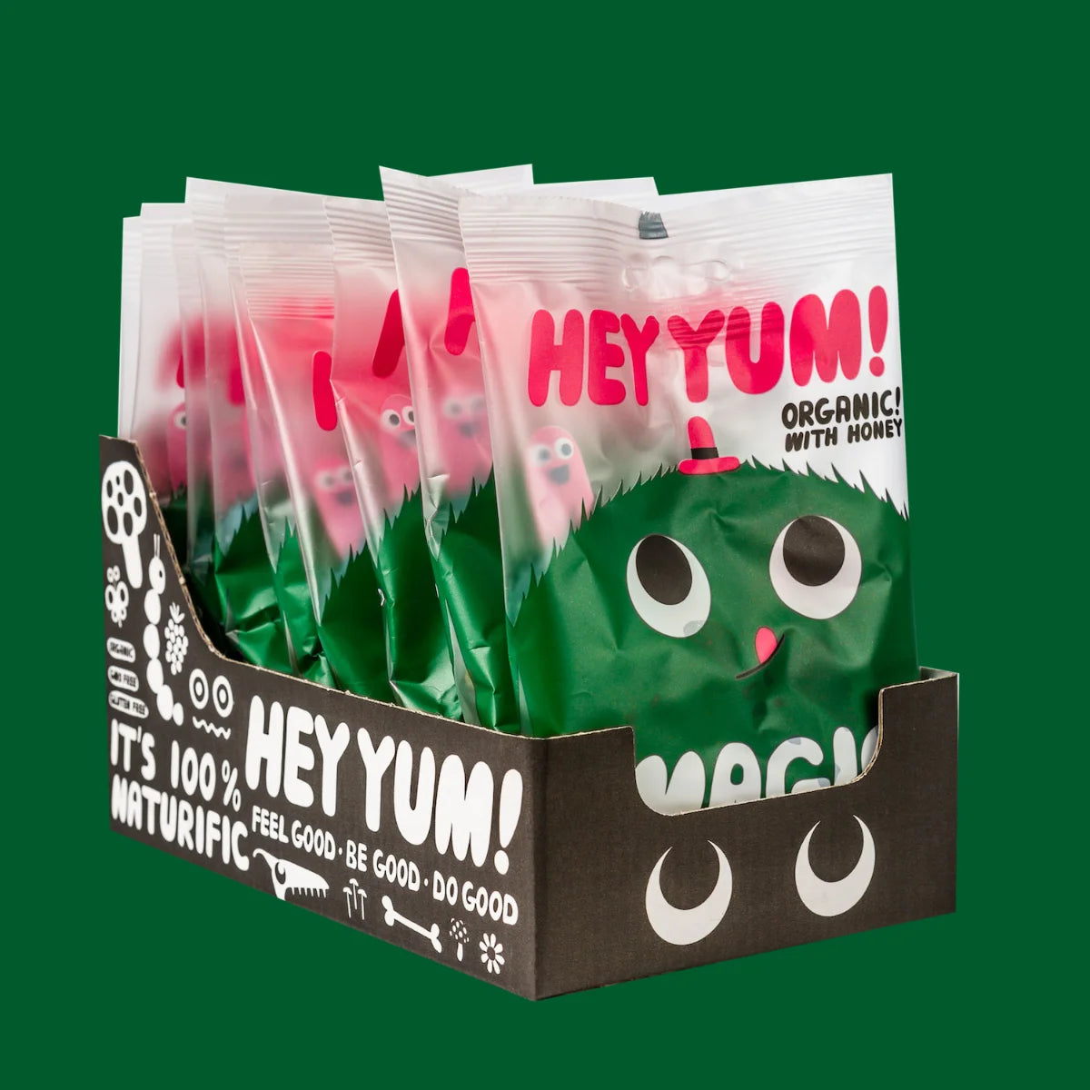 HEY YUM! Magic Forest Bio Fruchtgummi mit Honignote in verschiedenen Tierformen wie Schmetterlingen und Eulen.