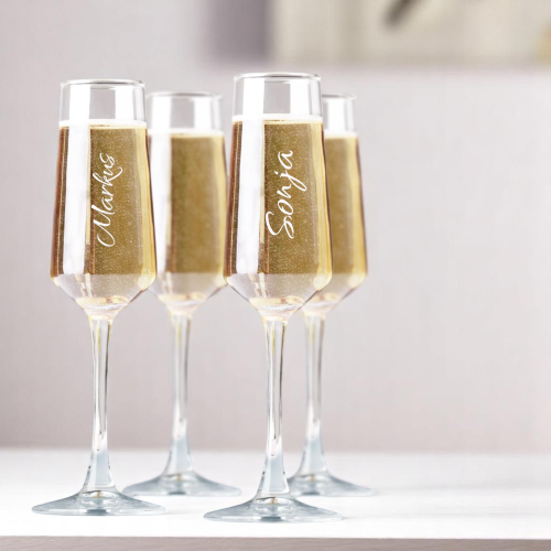Mundgeblasene, gravierbare Champagner- und Sektgläser aus bleifreiem Glas mit personalisierung – elegantes Geschenk für Hochzeit, Jubiläum oder festliche Anlässe