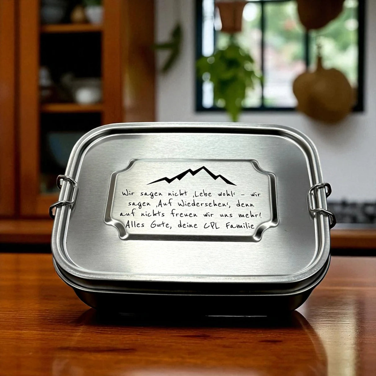 Edelstahl Lunchbox 1200 ml mit Gravur – 2 Fächer, auslaufsicher, plastikfrei & spülmaschinenfest, individuell graviert bei Dreizack Wien