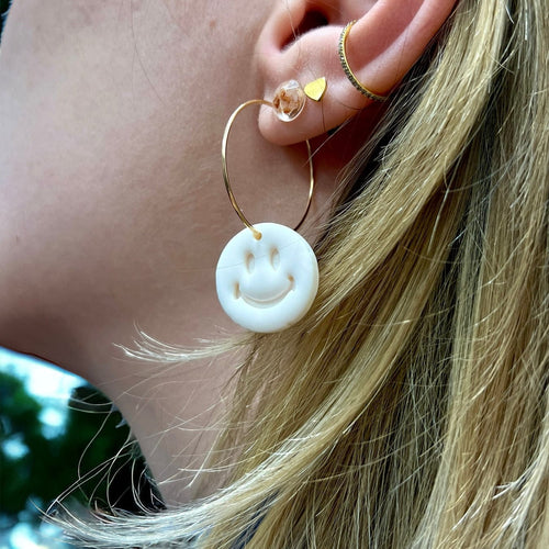 Ohrring Hoops mit Lachendem Smiley | Blau Schmuck Cloverlily.Clay Jewelry oesterreich handgemachte geschenke in wien