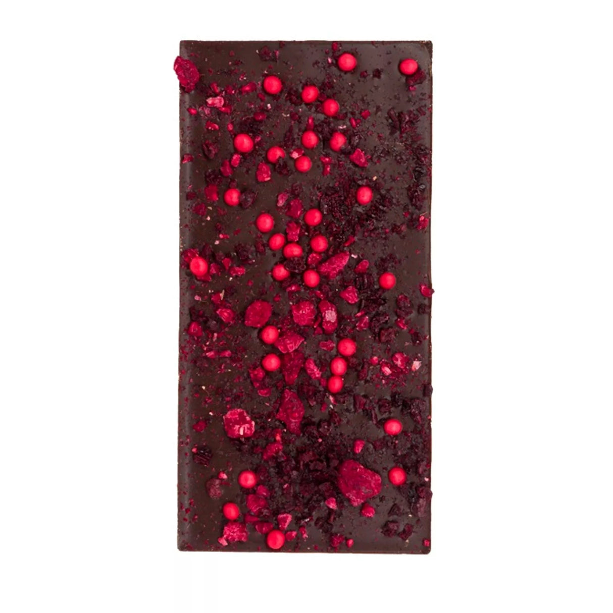Schokoriegel Kirsche & Himbeere – handgemachte dunkle Schokolade mit gefriergetrockneten Früchten, 100 g, Love In A Box Chocolatier
