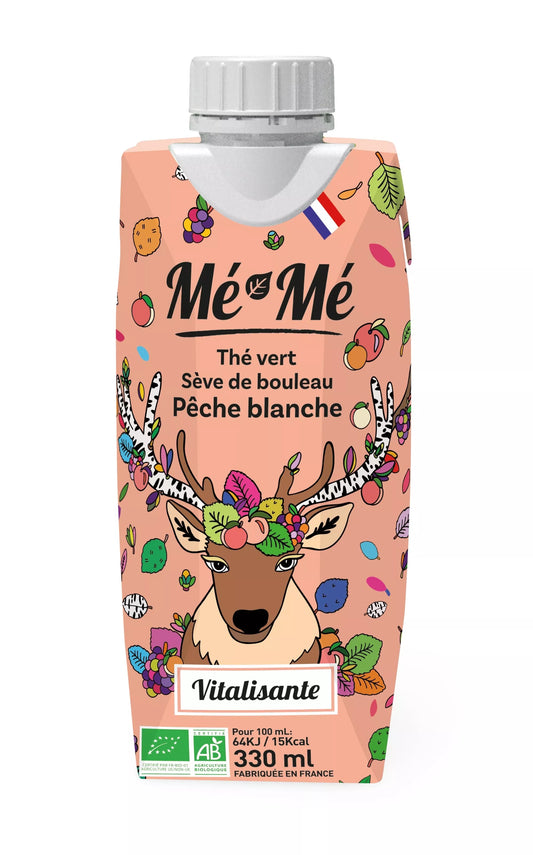 Mé-Mé Vitalisante Bio-Eistee | Matcha-Grüntee mit weißem Pfirsich & Birkensaft – 330 ml nachhaltige Verpackung Frankreich