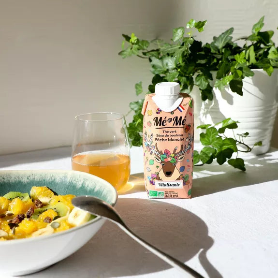 Mé-Mé Vitalisante Bio-Eistee | Matcha-Grüntee mit weißem Pfirsich & Birkensaft – 330 ml nachhaltige Verpackung Frankreich