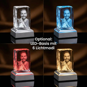 Klassische LED-Leuchtbasis für 3D Glasfotos mit 6 verschiedenen Lichtmodi, Farbwechsel und USB-Anschluss zur optimalen Präsentation des Kristalls.