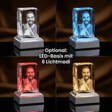 Klassische LED-Leuchtbasis für 3D Glasfotos mit 6 verschiedenen Lichtmodi, Farbwechsel und USB-Anschluss zur optimalen Präsentation des Kristalls.