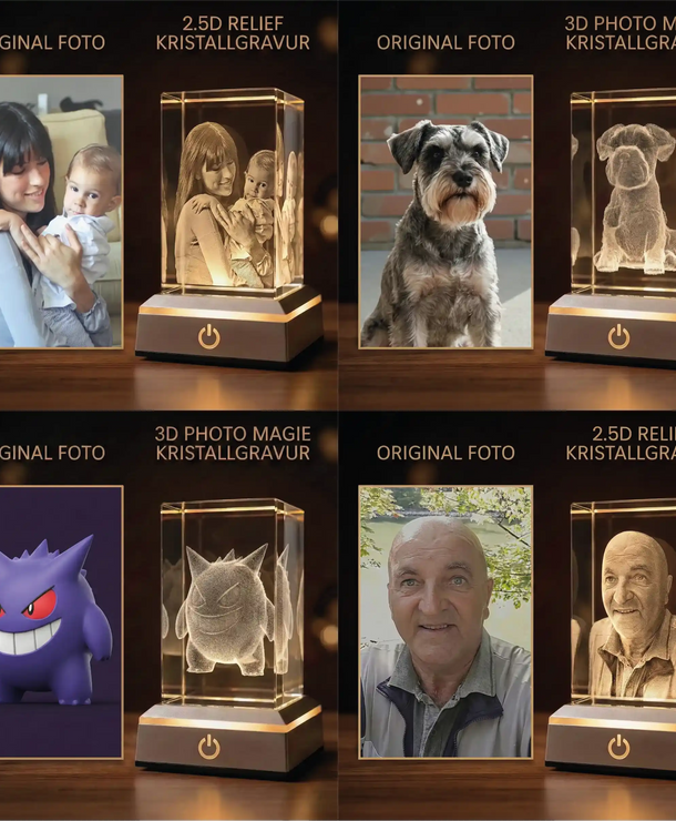 3D Kristallglas mit Foto-Gravur – Dein Moment verewigt in Glas | Handgefertigt Wien