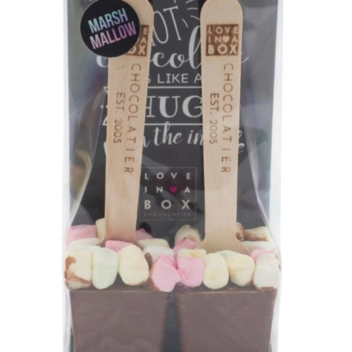 Heiße Schokoladenlöffel Milchschokolade & Marshmallow – handgemachter Hot Chocolate Spoon, 90 g, Love In A Box Chocolatier