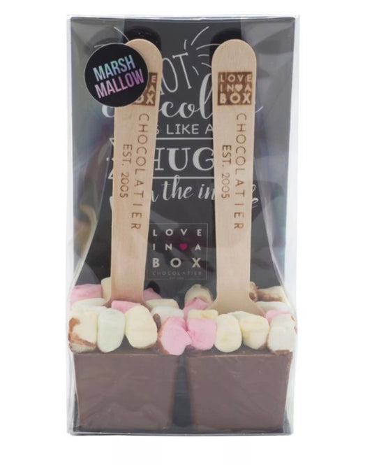 Heiße Schokoladenlöffel Milchschokolade & Marshmallow – handgemachter Hot Chocolate Spoon, 90 g, Love In A Box Chocolatier