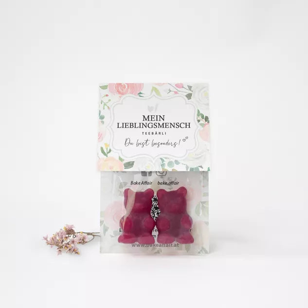 Teebärli Mein Lieblingsmensch – Holunder-Rhabarber Geschmack, 10 g, süßes Geschenk von Bake Affair, handverpackt in Österreich