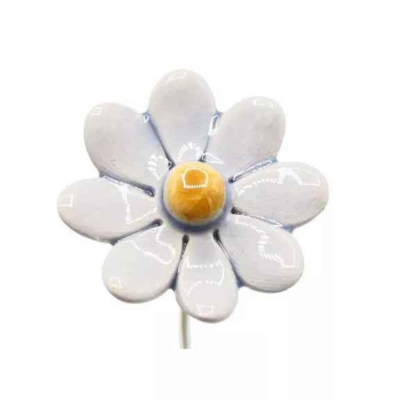 Keramik Gänseblümchen hellblau klein in Wien – handgemachte wetterfeste Keramikblume auf Metallstiel, Department-M
