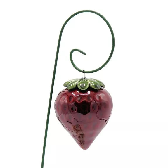 Keramik Erdbeere Pflanzenstab – handgemachte Erdbeer-Deko für Garten & Balkon, 43 cm