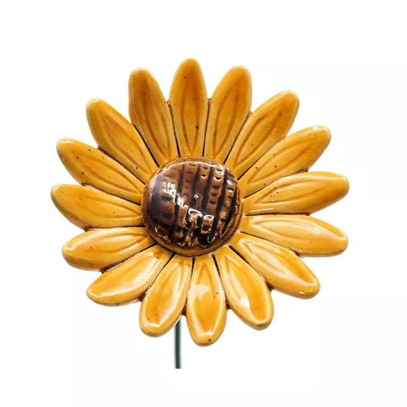 Keramik Sonnenblume auf Metallstiel – handgemachte gelbe Garten Deko 40 cm