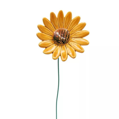Keramik Sonnenblume auf Metallstiel – handgemachte gelbe Garten Deko 40 cm