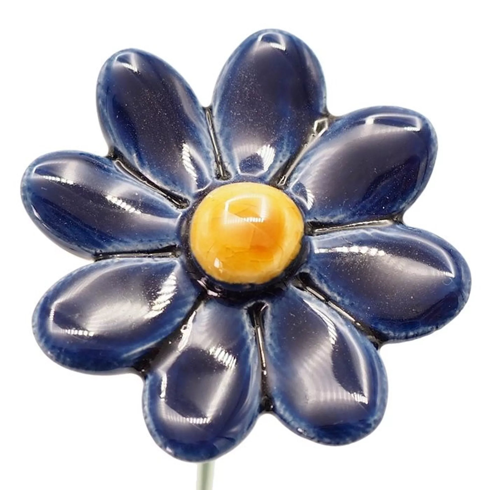Keramik Gänseblümchen blau klein in Wien – handgemachte wetterfeste Keramikblume auf Metallstiel, Department-M