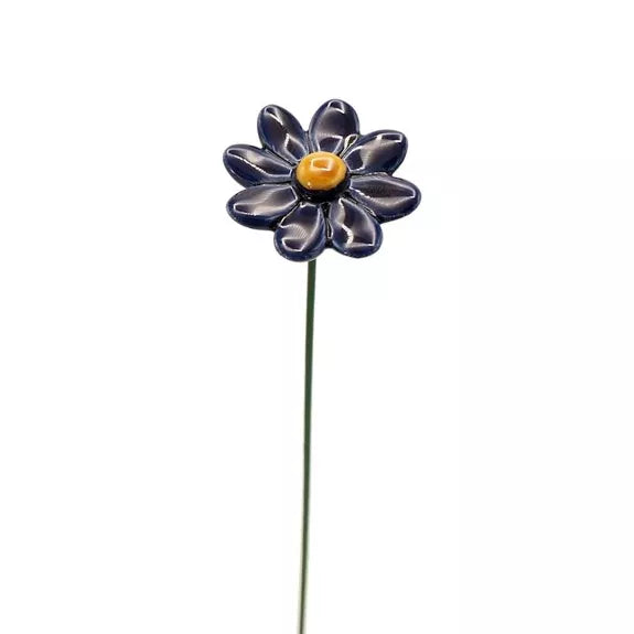 Keramik Gänseblümchen blau klein in Wien – handgemachte wetterfeste Keramikblume auf Metallstiel, Department-M