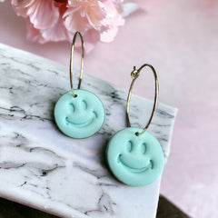 Ohrring Hoops mit Lachendem Smiley | Blau