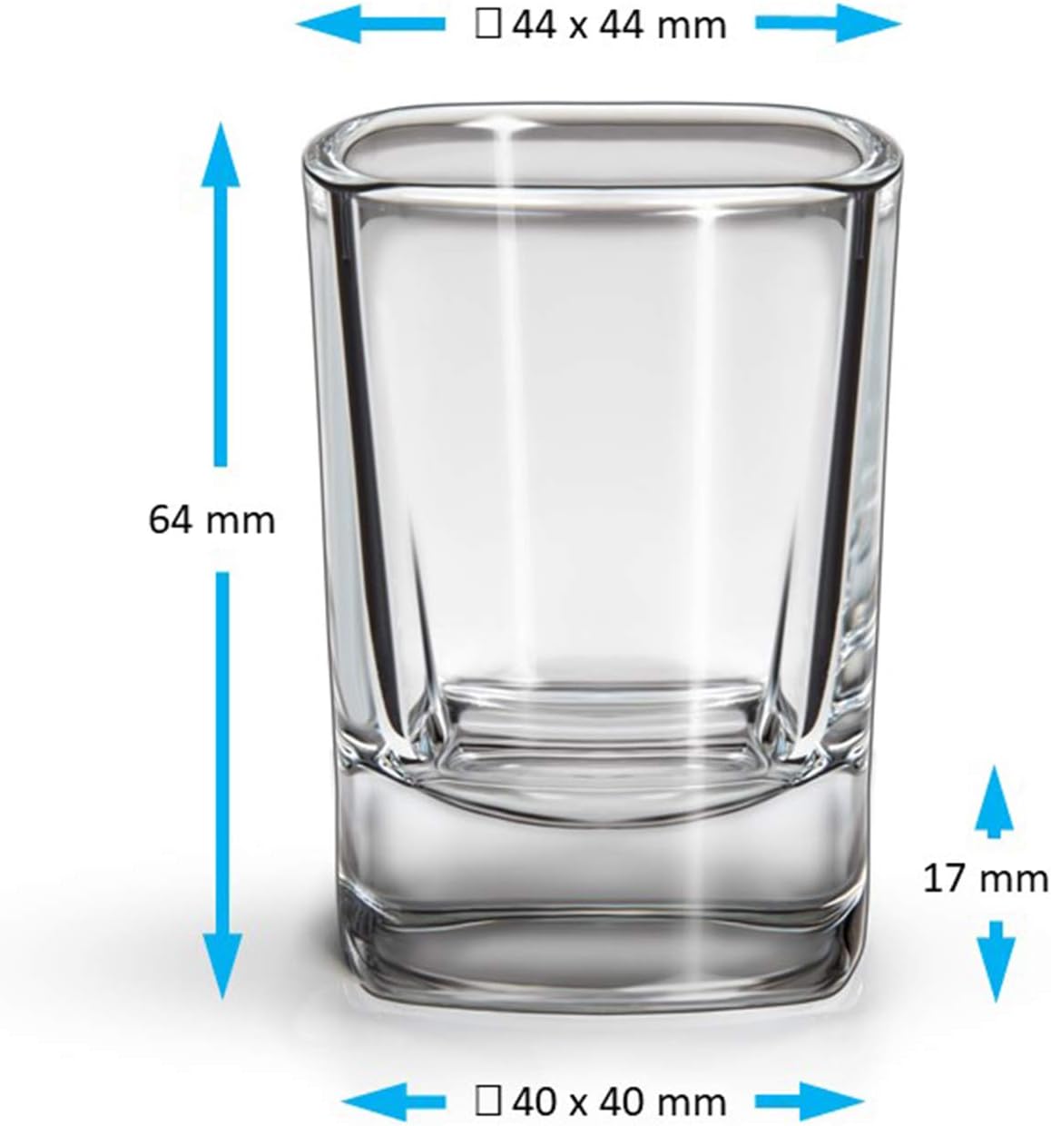 Quadratisches 4cl-Schnapsglas mit Gravur – klares EU-Qualitätsglas, spülmaschinenfest & personalisierbar für Gastronomie oder Events