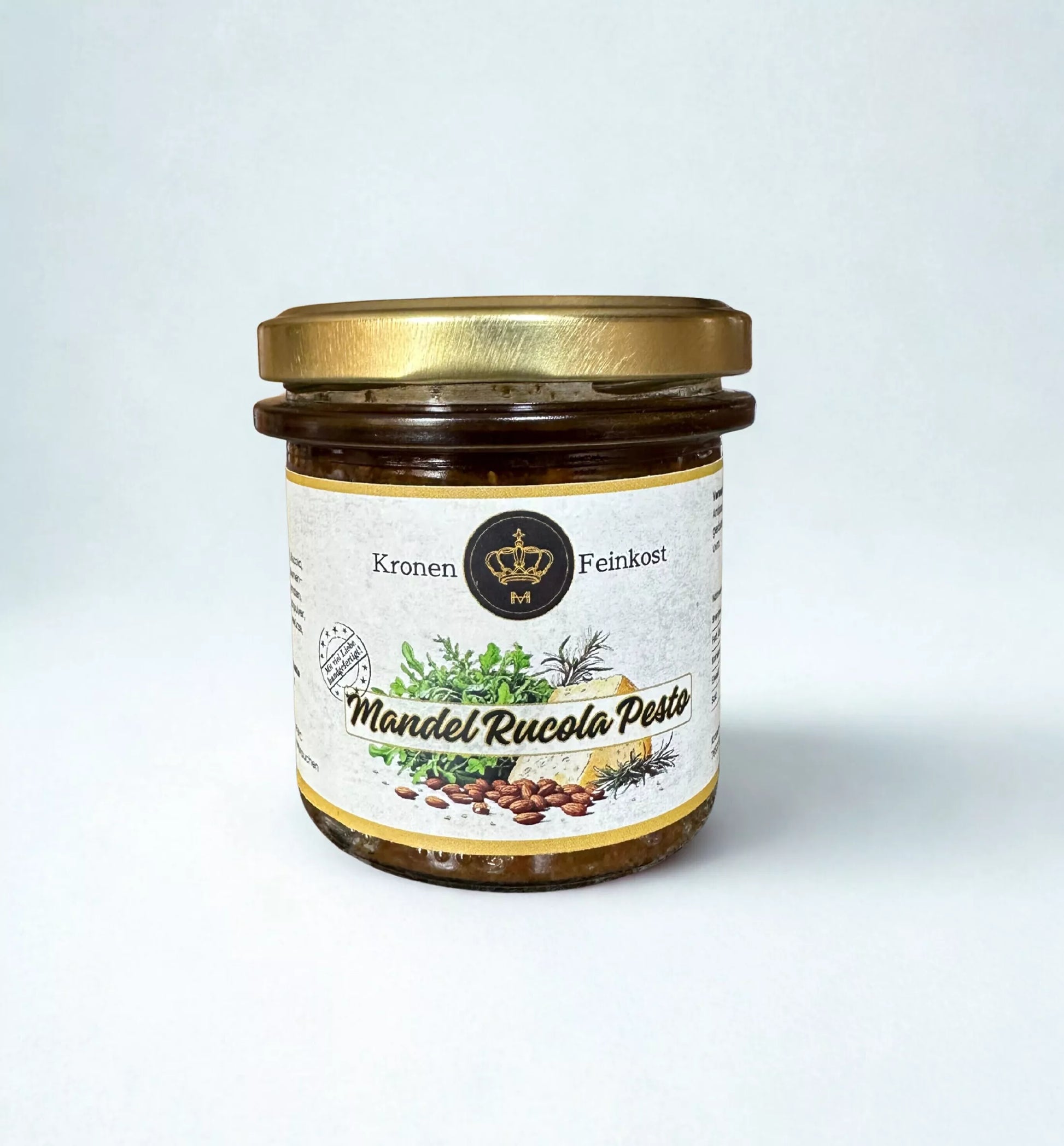 Mandel-Rucola Pesto – handgemachtes Pesto mit Rucola, Mandeln & Rosmarin, 130 g Glas, hergestellt im Burgenland von Kronenfeinkost