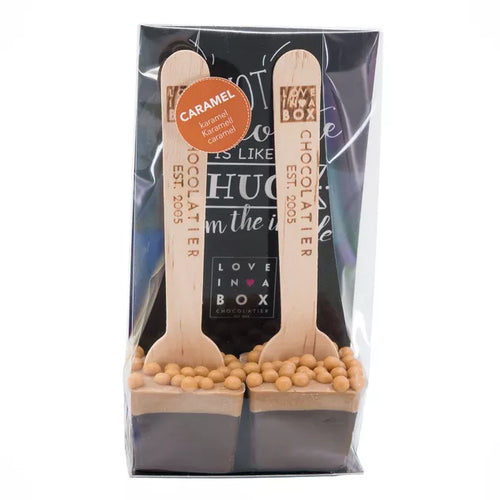 Heiße Schokoladenlöffel Dunkle Schokolade & Kaffee – handgemachter Hot Chocolate Spoon mit Mokkabohnen, 90 g, Love In A Box Chocolatier