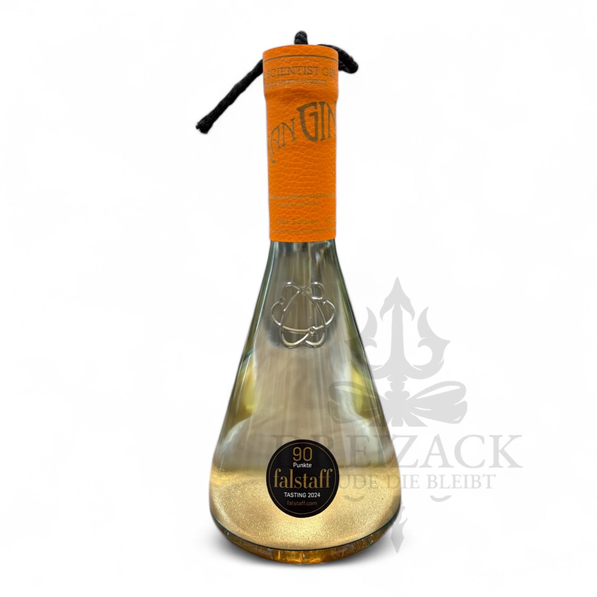 OranGIN Sparkling von The Scientist Gin: Zitrusfrischer Gin mit Orangenaroma und essbaren Goldpigmenten. Abgefüllt in einer 0,5L Erlenmeyer-Kolben-Karaffe aus nachhaltigem Glas, prämiert mit 90 Punkten von Falstaff (2024).