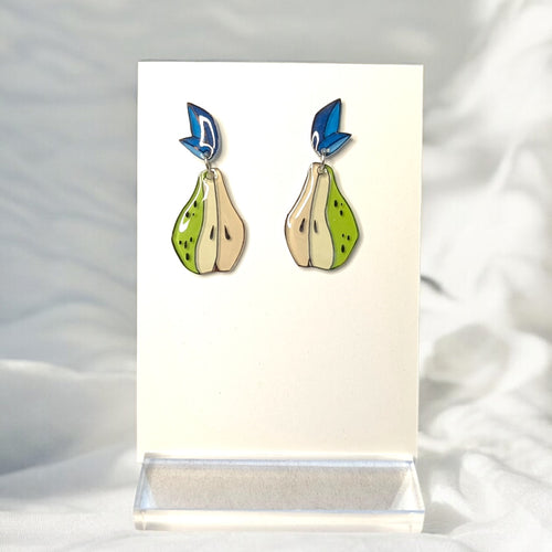 Birne Ohrringe | Handbemalter Acrylglas Schmuck