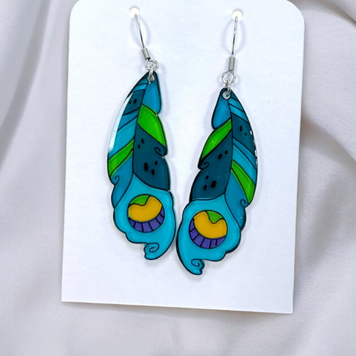 Feder Ohrringe | Handbemalter Acrylglas Schmuck
