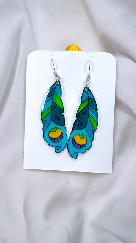 Feder Ohrringe | Handbemalter Acrylglas Schmuck
