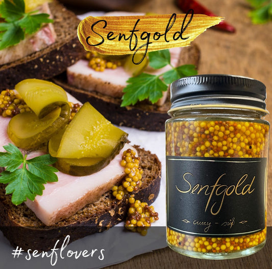 Senfgold Curry – Handgemachter, fermentierter Currysenf aus Vorarlberg, ideal zu Käse, Fleisch, Salaten und als Marinade, hergestellt mit natürlichen Zutaten wie Honig und Kurkuma