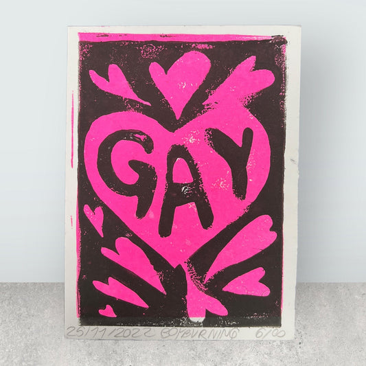 Original A4 Linoldruck von BoyBurning | Kunst in Zeichen der Toleranz LGTBQ Prints BoyBurning oesterreich handgemachte geschenke in wien