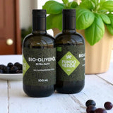Natives Bio-Olivenöl extra von Fundo Verde in dunklem Glas – Criolla-Oliven aus Peru, nachhaltige Produktion, beste Qualität.