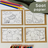 Einpflanzbare Ausmalkarten-Set mit Tiermotiven von Blühwerk – 4 kreative Karten zum Ausmalen und Einpflanzen, nachhaltiges Geschenk für Kinder
