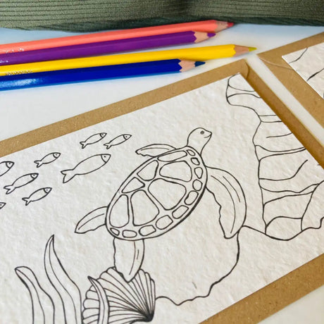 Einpflanzbare Ausmalkarten-Set mit Tiermotiven von Blühwerk – 4 kreative Karten zum Ausmalen und Einpflanzen, nachhaltiges Geschenk für Kinder