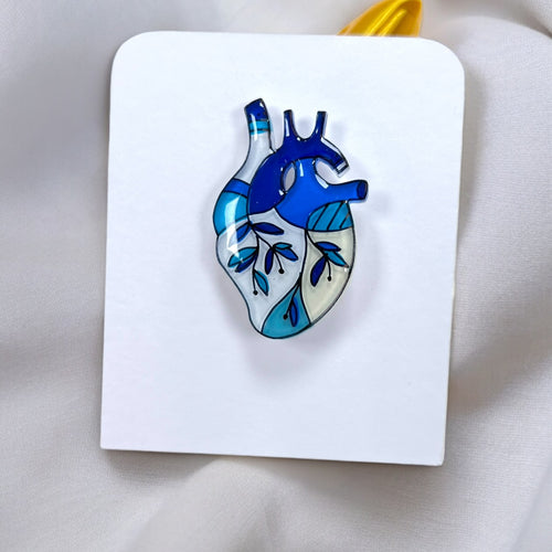 Herz Blau Brosche | Handbemalter Acrylglas Schmuck