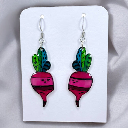 Rote Rübe Ohrringe | Handbemalter Acrylglas Schmuck