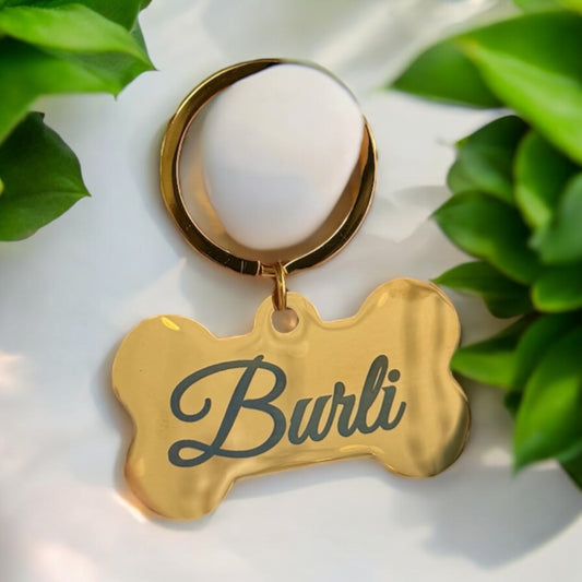 Personalisierbarer Hundeanhänger für Hunde und Puppy Play Fetish in Knochenform aus Edelstahl – gefertigt in Wien von Dreizack